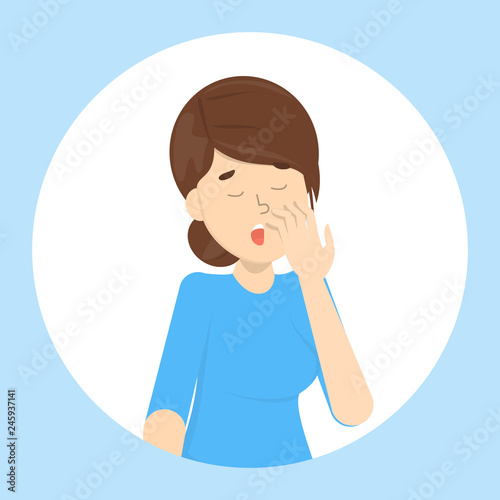 Tired or bored woman yawn. Sleepy girl