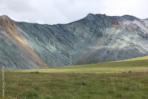 View of the colored mountains and the gorge of Yarlu, Altai Mt, Russia photo