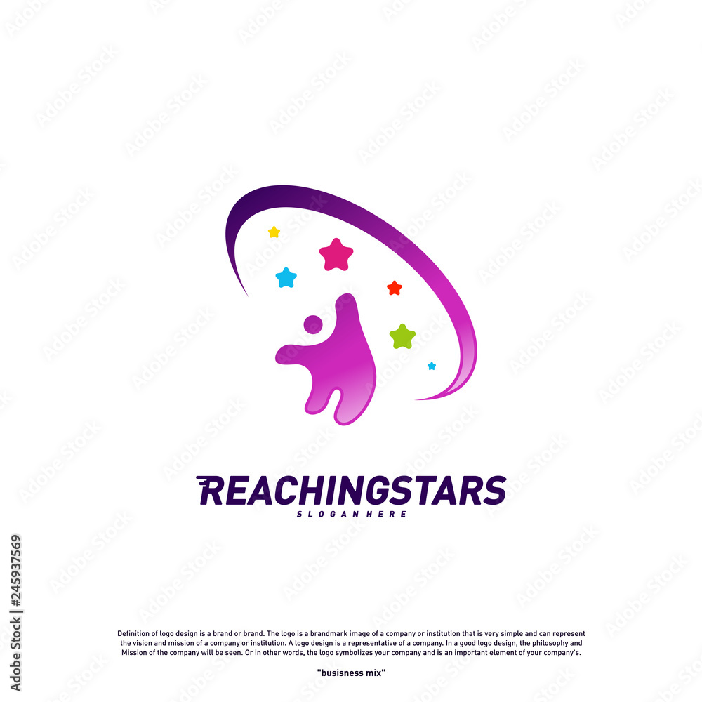 Reaching Stars Logo Design Concept Vector. Child Dream star logo. Colorful, Creative Symbol, Icon