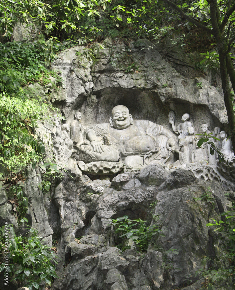 Ancient stone statue of Happy Buddha, Xian, Shaanxi province, China