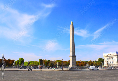 Egyptian Luxor obelisk with hieroglyphics on Place de la Concorde, Paris, France