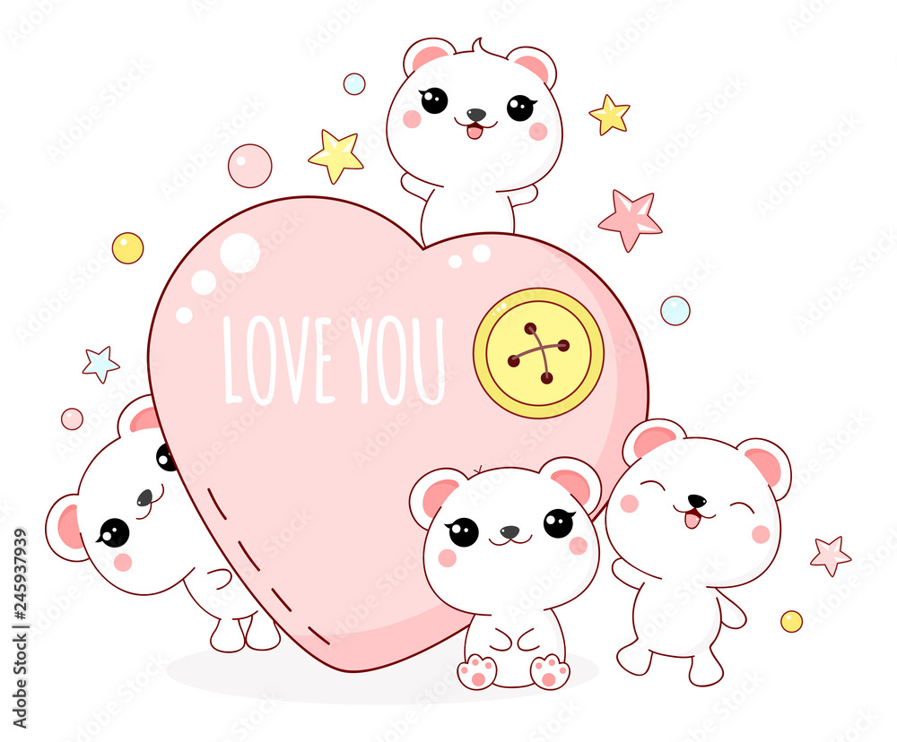 Obraz premium Cute Valentine's day card in kawaii style