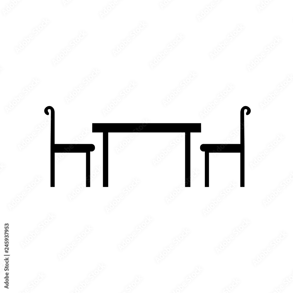 Chair and table isolated flat vector icons as room interior or online shopping sign Chair and table isolated flat vector icons as room interior or online shopping sign