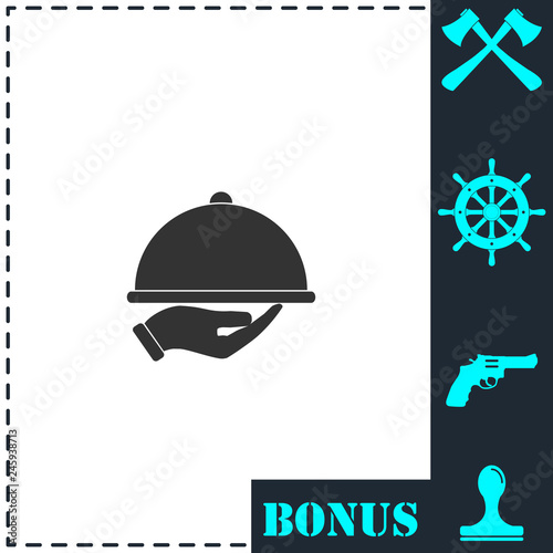 Restaurant cloche in hand icon flat