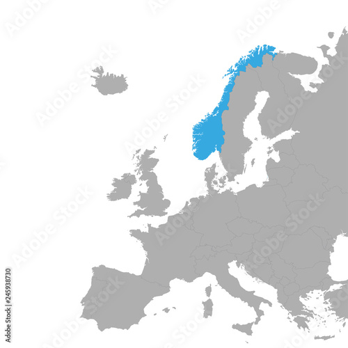 The map of Norway is highlighted in blue on the map of Europe