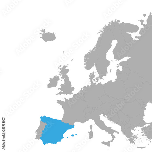 The map of Spain is highlighted in blue on the map of Europe