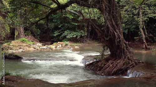 Close up waterfall in river with Slow Motion. Mountain Stream with Waterfall with Slow Motion.