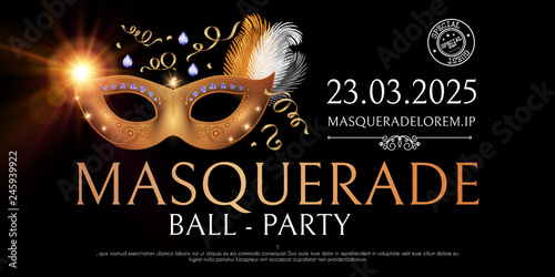 Masquerafe Flyer Template with Gold Carnival Mask.