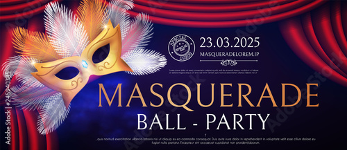 Masquerafe Flyer Template with Gold Carnival Mask.