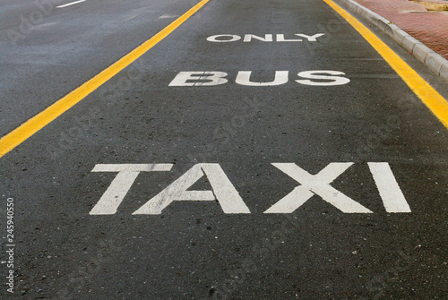 Bus and taxi Driving directions lane on street