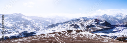 Panorama of winter mountains, highlands