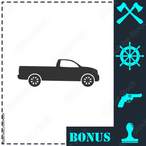 Pickup truck icon flat