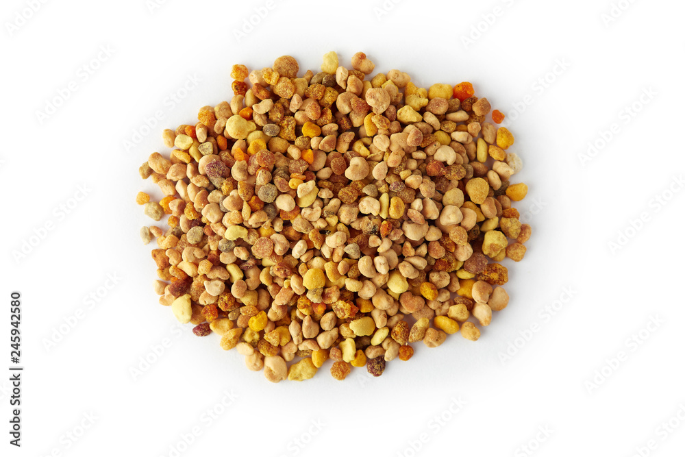 Pile of bee pollen grains isolated on white background Pile of bee pollen grains isolated on white background