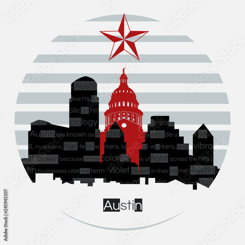 Austin silhouette vector round label