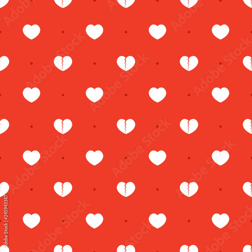 Whole hearts, broken hearts and dots red seamless pattern background.
