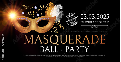 Masquerafe Flyer Template with Gold Carnival Mask.