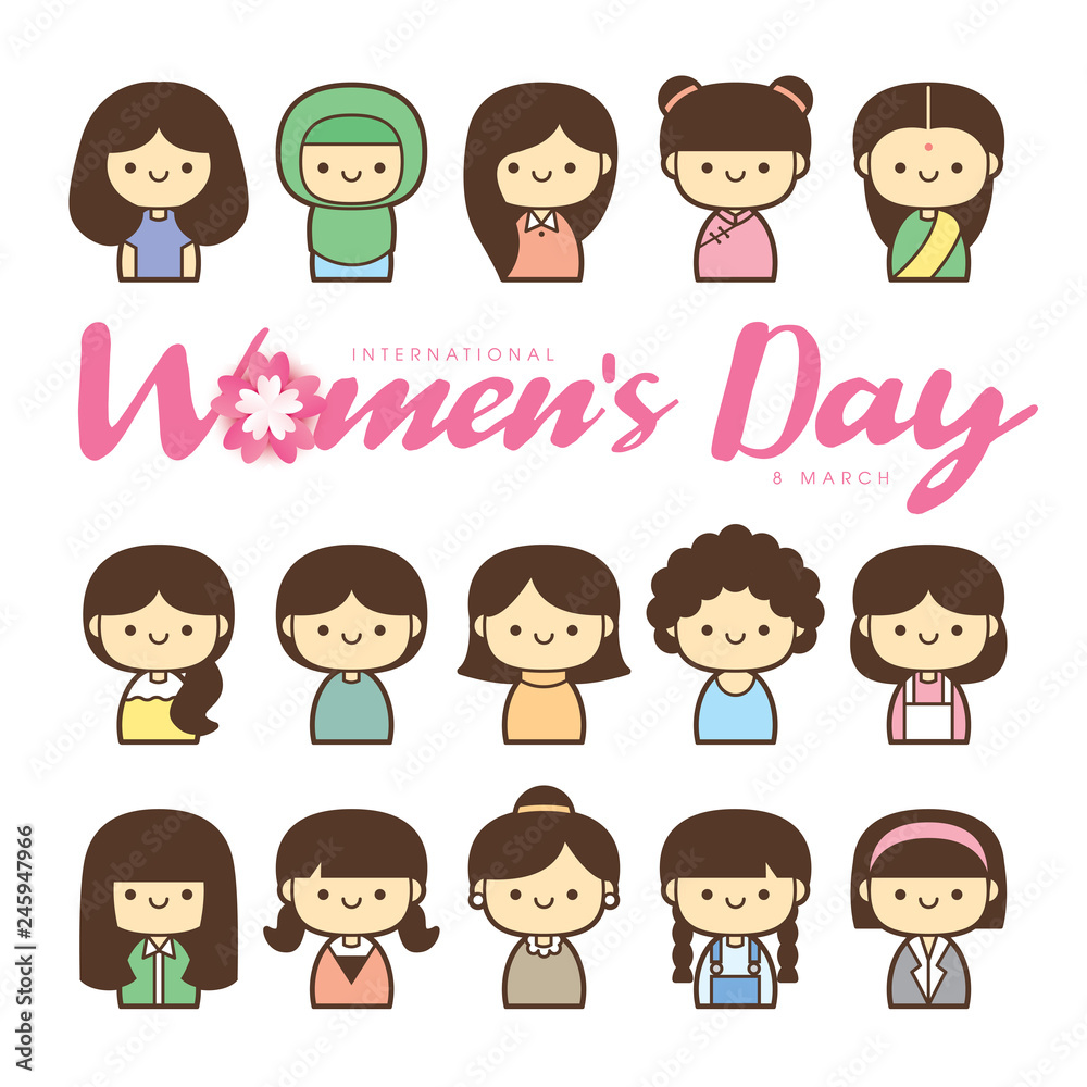 International Women's Day vector illustration with diverse group of women of different age, race and outfits. International Women's Day vector illustration with diverse group of women of different age, race and outfits.