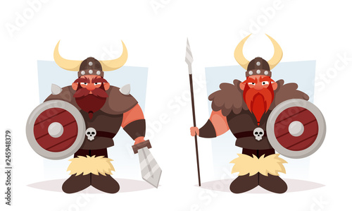 Funny Cartoon Vikings. Vector Illustration