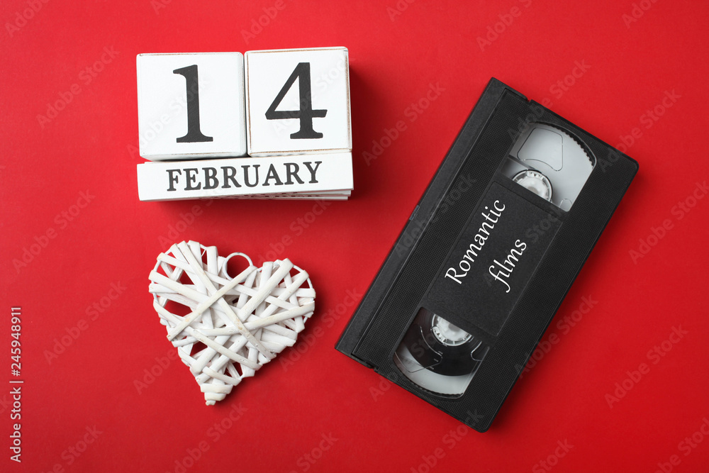 Obraz premium calendar with date of February 14 and old retro cassette