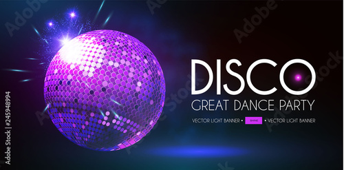 Disco Party Flyer Templatr with Mirror Ball and Light Effects.