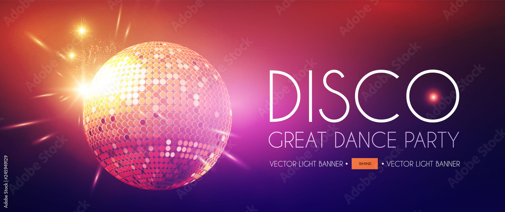 Disco Party Flyer Templatr with Mirror Ball and Light Effects. - obrazy, fototapety, plakaty 