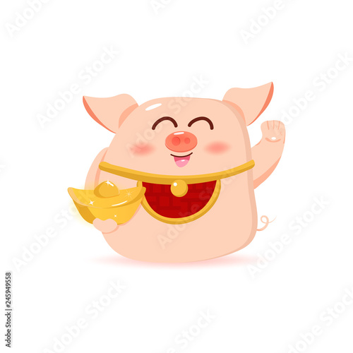 Pig cartoon characters, mascot richness and wealth, Happy Chinese New Year, 2019, cute vector