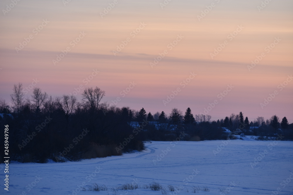 sunset, river in the evening