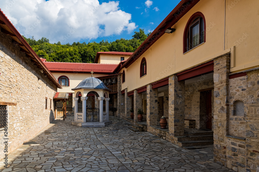 The historical Holy Trinity Monastery of Sparmos, located in northern Thessaly, on the southwest side of Mount Olympus in Greece