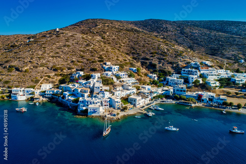Aerial view of Katapola vilage, Amorgos island, Cyclades, Aegean, Greece © ververidis