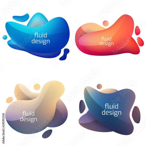 Set of liquid color abstract geometric shapes. Minimal fluid design elements with gradient colors and dynamic composition