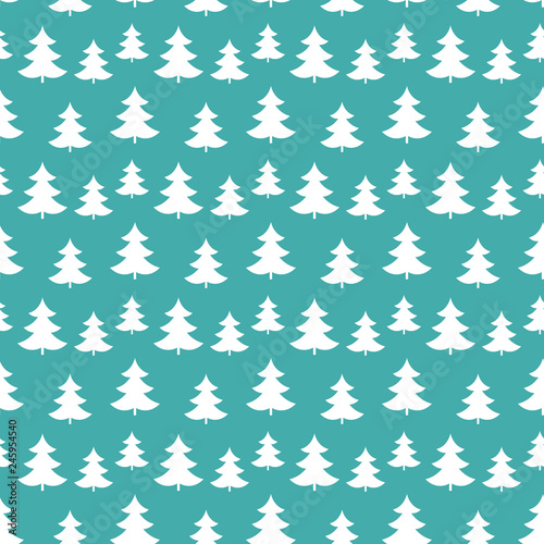 White Christmas trees on blue background pattern