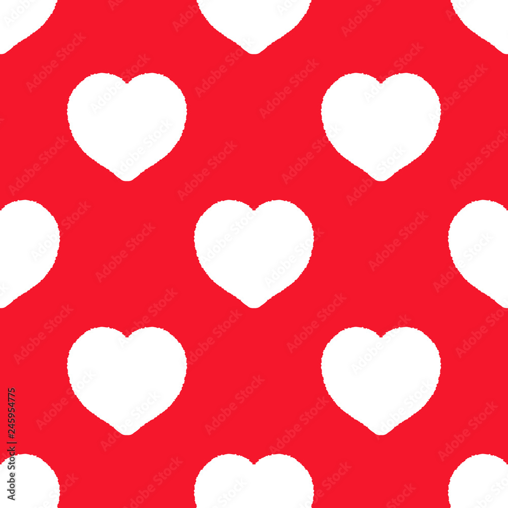 White hearts on red background pattern.