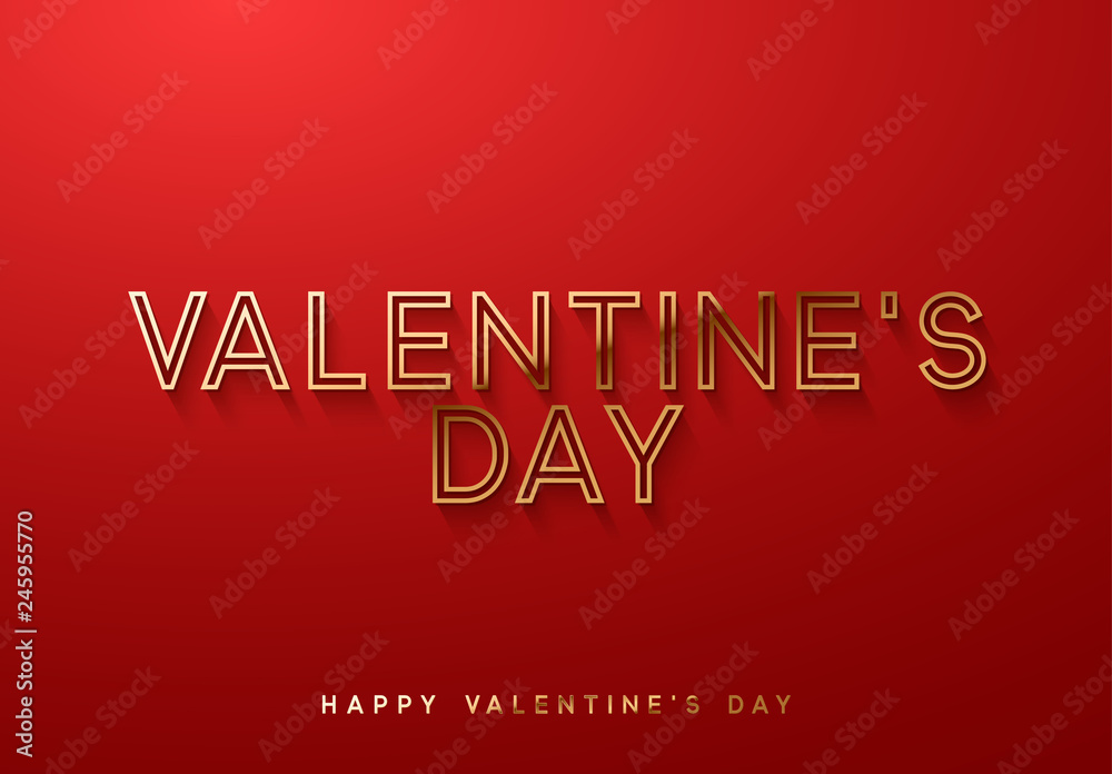 Valentines day. Sale banner, poster, logo golden color on red background. Bright glitters gold font text Valentines day. Sale banner, poster, logo golden color on red background. Bright glitters gold font text