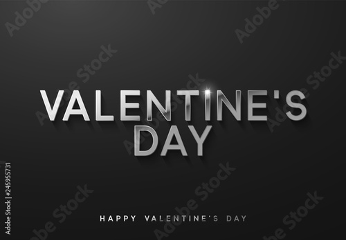 Valentines day. Sale banner, poster, logo silver color on dark background. Bright glitters white font text