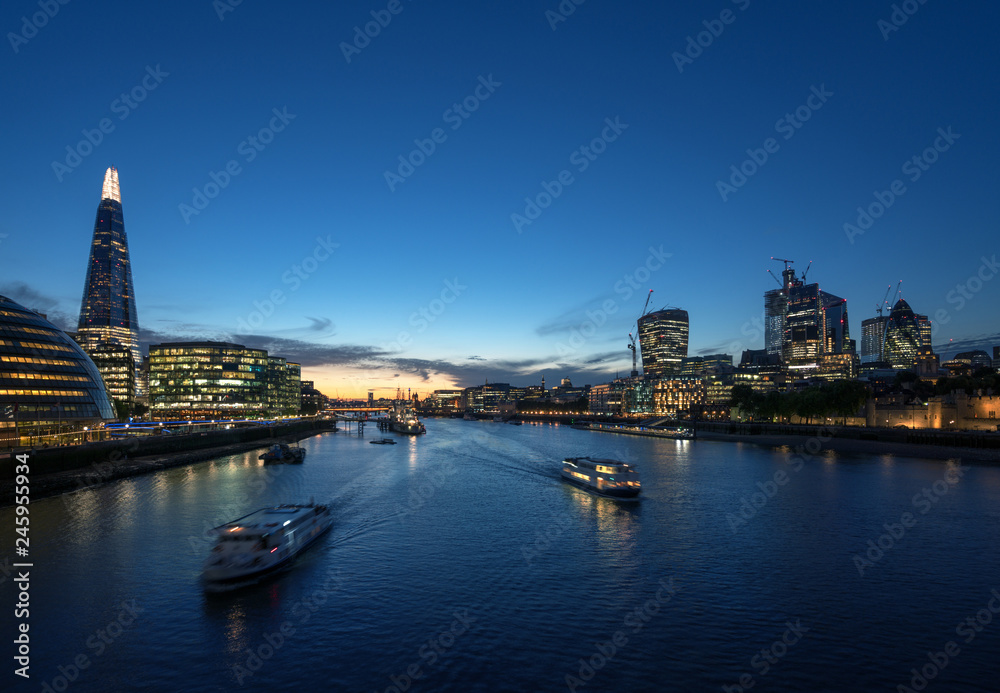 sunset in London, river Thames from Tower Bridge, UK sunset in London, river Thames from Tower Bridge, UK