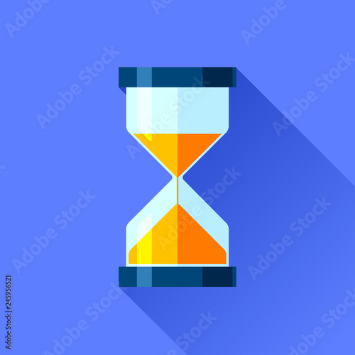 Hourglass icon in flat style, sandglass timer on color background. Vector design element for you project 