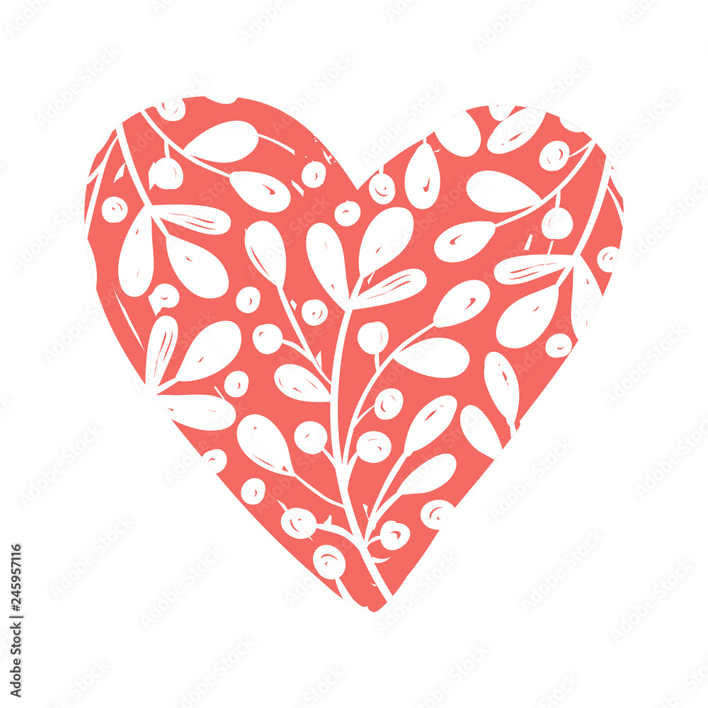 Vector collections of hand drawn heart isolated on transparent background. Love valentines day clipart. Heart shape decorated floral elements