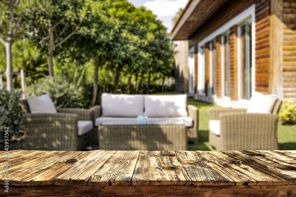 Table background and spring garden Table background and spring garden