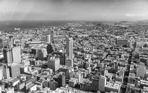 SAN FRANCISCO, CA - AUGUST 7, 2017: San Francisco Helicopter view. The city attracts 20 million people annually