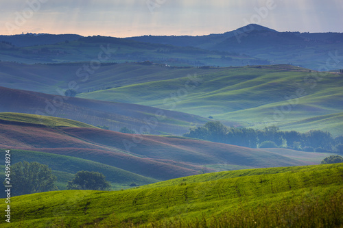 Tuscany foggy morning hill landscape