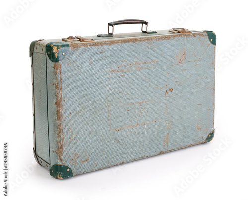 Used old vintage suitcase on white background, contains clipping path