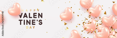 Happy Valentine's Day, background with realistic pink balloons shape heart