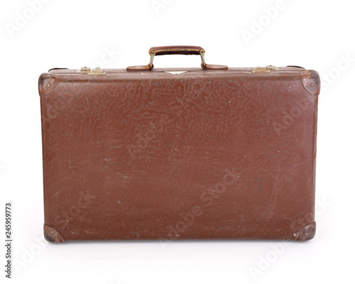 Used old vintage suitcase on white background, contains clipping path