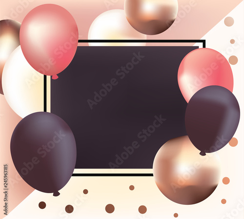 Elegant background with realistic glossy metallic balloons with empty space  for birthday card, sale banner, new year, international Women's day, party  invitation, bachelorette party Stock Vector | Adobe Stock