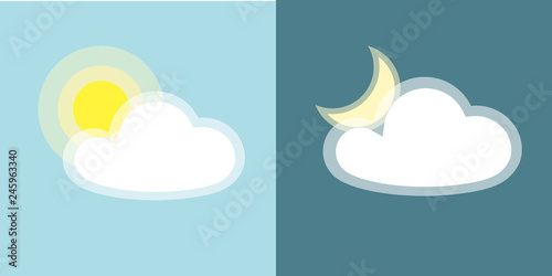 Sun moon clouds icon Simple symbol of day and night applications Isolated on blue background Day and night weather icon Flat design element of applications banner card meteo weather Vector wallpaper