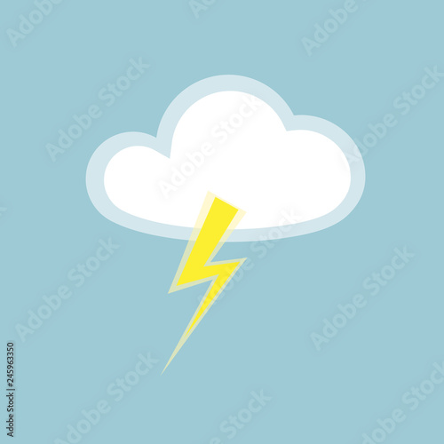 Cloud lightning icon element simple app Isolated symbol on blue background Icon of rainy weather with thunder lightning Flat design element of app banner card meteo weather cloud lightning icon Vector