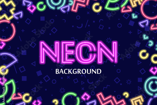 Vector background framed with neon glowing geometric elements. Copyspace in the center.