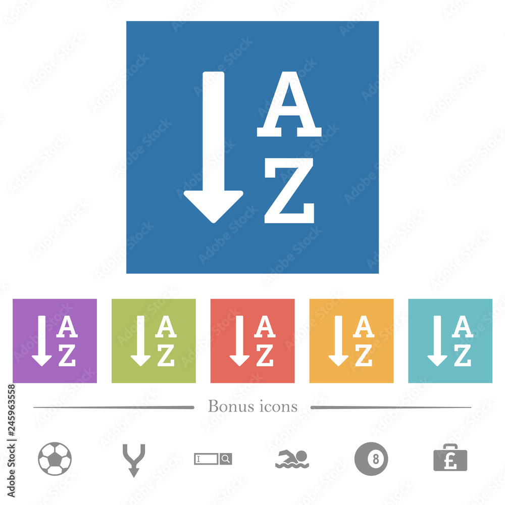 Alphabetically ascending ordered list flat white icons in square backgrounds