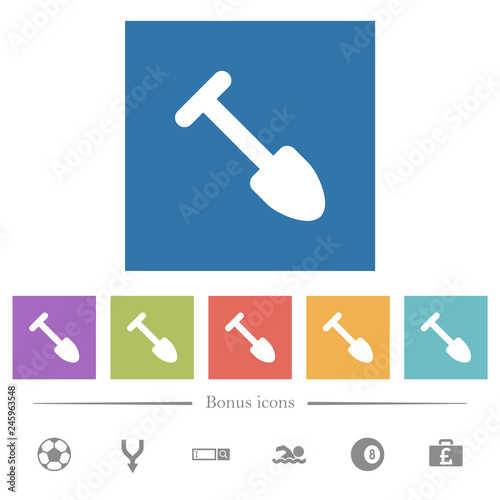 Shovel flat white icons in square backgrounds