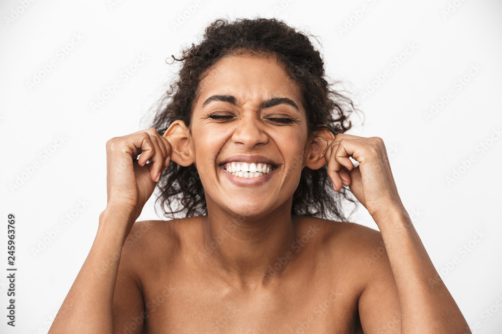 Close up of a beautiful funny young topless african woman Stock Photo |  Adobe Stock